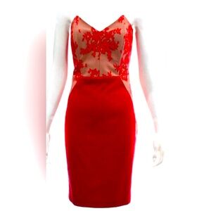 Mason by Michelle Mason Red Lace Cocktail Dress